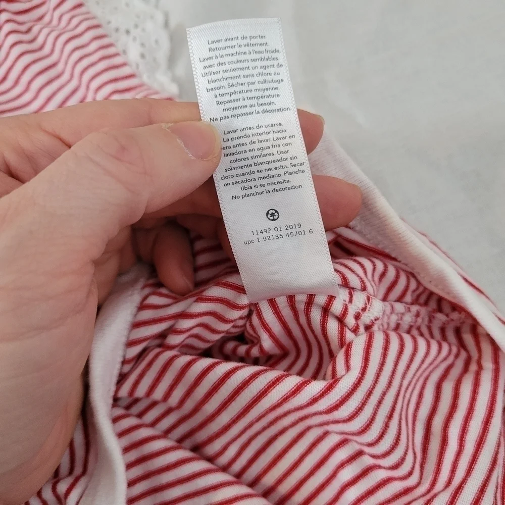 OshKosh red & white striped eyelet lace flutter sleeve onesie 9m
